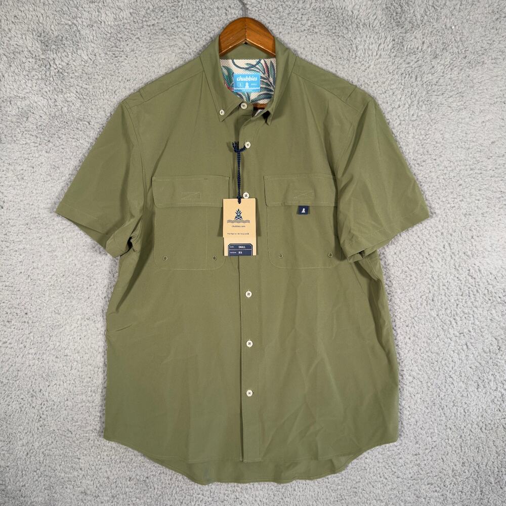 Chubbies The Olive You Man UPF Shirt Short Sleeve Button Front Vented Mens Small